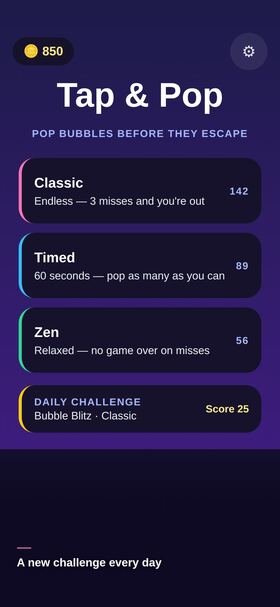 Tap & Pop — daily challenge screen